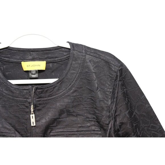 St John Full Zip Jacket Size 14 Black Jacquard Career Old Money Quiet Luxury - Picture 5 of 11